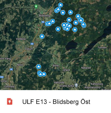 Karta över aktuella fiberprojekt i Blidsberg, öst