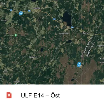 Karta över fastigheter inom projekt E14 fiber