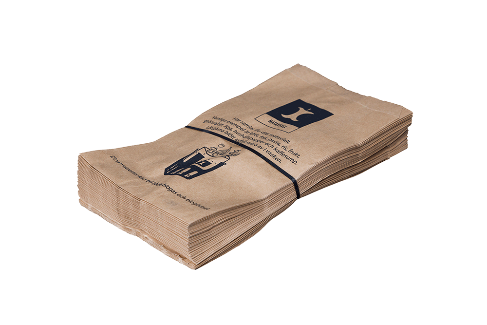 matavfallspase En bunt med matavfallspåsar tillverkade av papper.